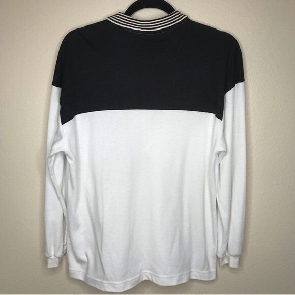 Vintage Hang Ten Long Sleeve Polo Style Black White Pullover Surf Skate Small - Picture 11 of 11